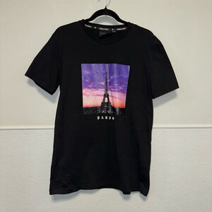 Men's Criminal Damage London T-shirt Size Large Black Paris Eiffel Tower Graphic